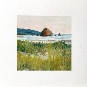 8x8 Original Oil Painting Seascape Cannon Beach Oregon Coast Beach Dunes Signed